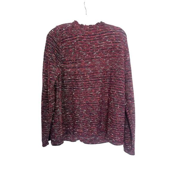 J.Jill Tweed Sweater Cardigan Size Large Burgundy Fringe Knit Blazer Career - Picture 4 of 11